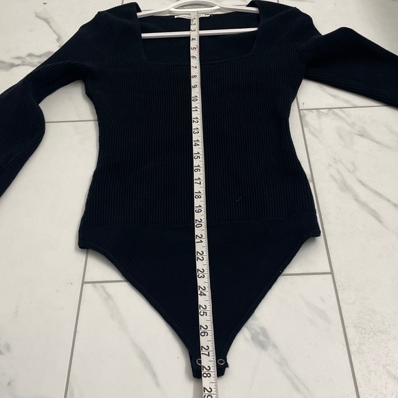 Abercrombie & Fitch Black Ribbed Bodysuit Long Sleeve’s Square Neck Sz S - Picture 10 of 13